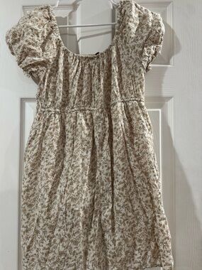 American Eagle Outfitters Cream Mini Dress with Tan Floral Print